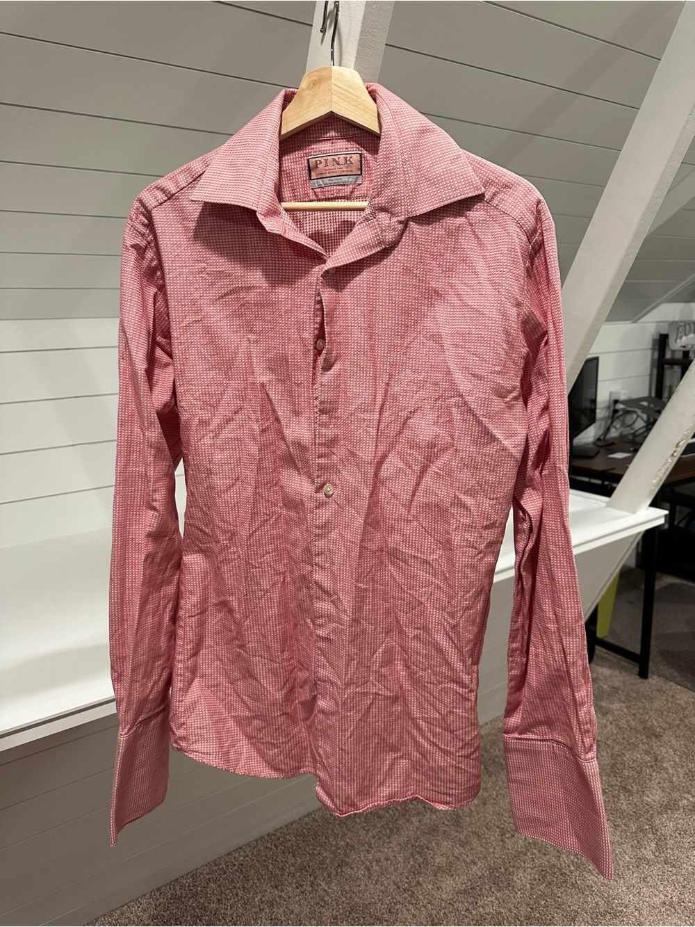 Thomas Pink Men's Pink Micro-Check Long-Sleeve Dress Shirt